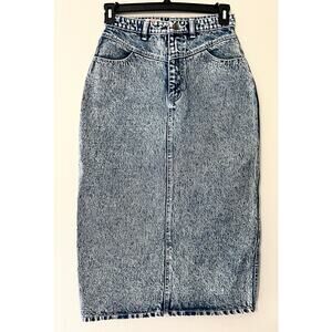 Savco Super Baggie Vintage 80s Acid Wash Denim Maxi Skirt Size 31